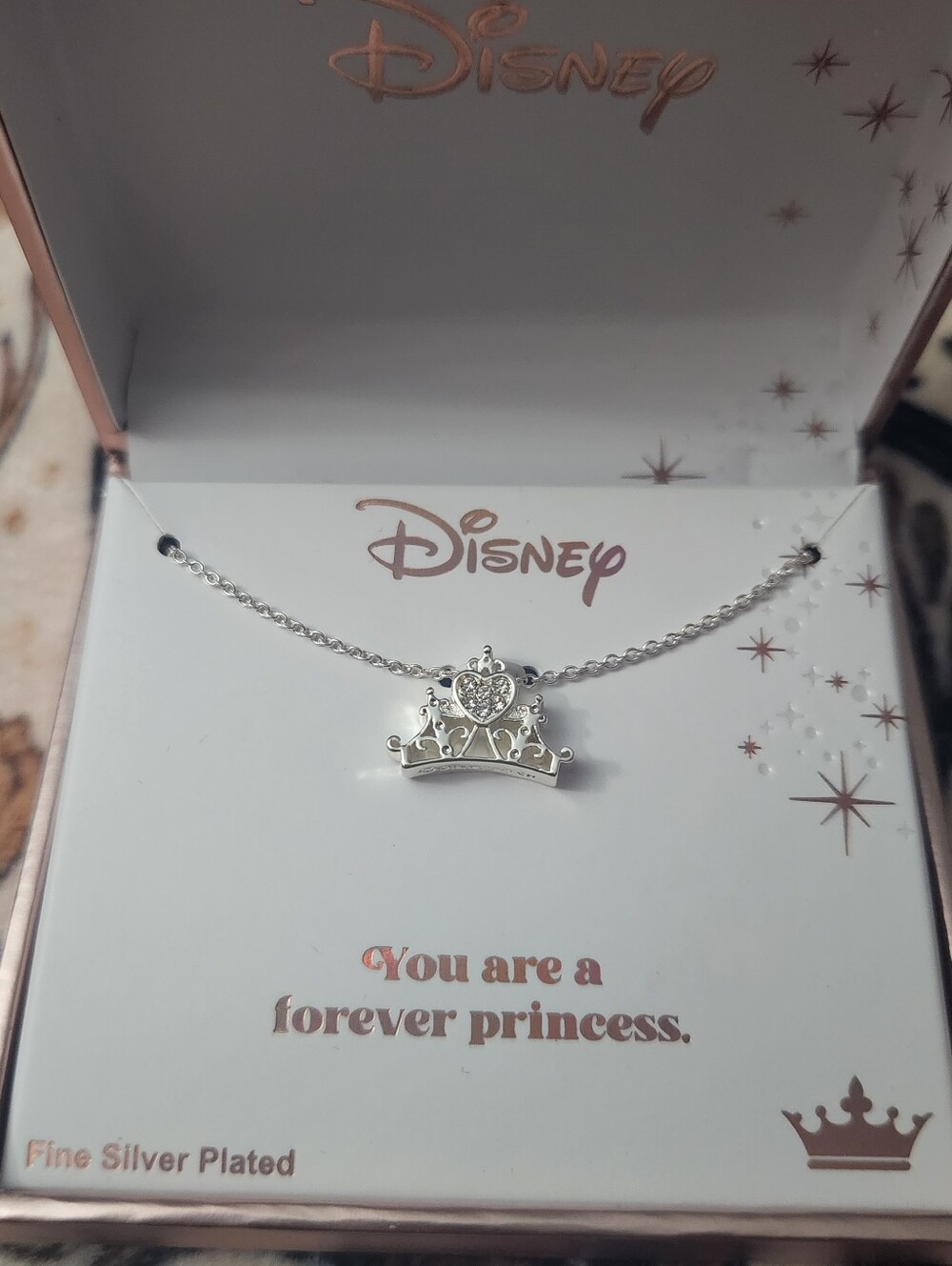 NWT Disney "You Are a Forever Princess" Silver Plated Tiara Necklace